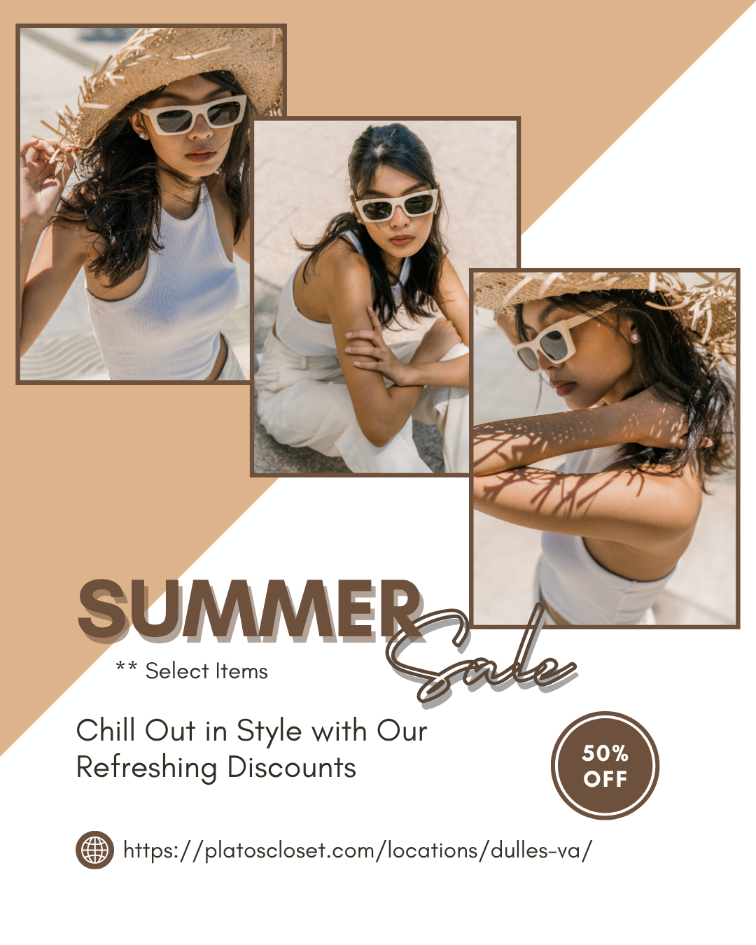 3 pictures of women with different outfit summer sale flyer